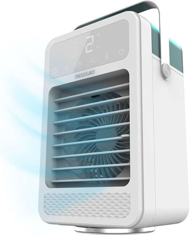 Cecotec Climatizador de Sobremesa EnergySilence 500 DeskChill Rotate. 8W, Depósito 600 ml, Control táctil, Oscilación, 4 Velocidades, Luz LED con 7 Colores y Temporizador 6h